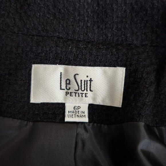 Le Suit Plaid 2 Piece Set Skirt Suit Black Size 6 P Tweed Velvet Trim - Picture 6 of 16
